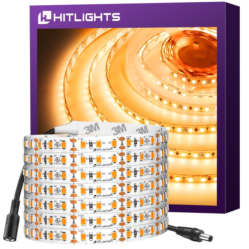 HitLights LED Strip Lights Warm White 2700K, 16.4ft High Density Tape Light for Bedroom, 600 LEDs/Reel, 300LM/Feet, UL-Listed, 12V Flexible Dimmable Rope Lights for Room, Home, Under Cabinet Lighting - Image 1